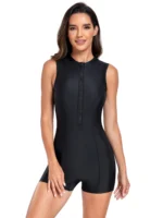Costume da bagno sportivo intero nero con zip donna - immagine 4