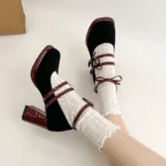 Scarpe Mary Jane donna con tacco spesso e fiocco - immagine 5