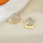 Orecchino a clip squadrato bicolore placcato oro 18K - immagine 6