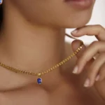 Collana donna con ciondolo ovale in pietra naturale multicolore - immagine 3
