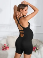 Pantaloncini premaman a vita alta elasticizzati con effetto push up - immagine 4