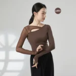 Top da ballo donna a maniche lunghe con inserti in rete - immagine 2