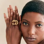 Anello aperto doppio cerchio minimal in acciaio oro