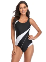 Costume intero sportivo donna a righe, schiena scoperta - immagine 4