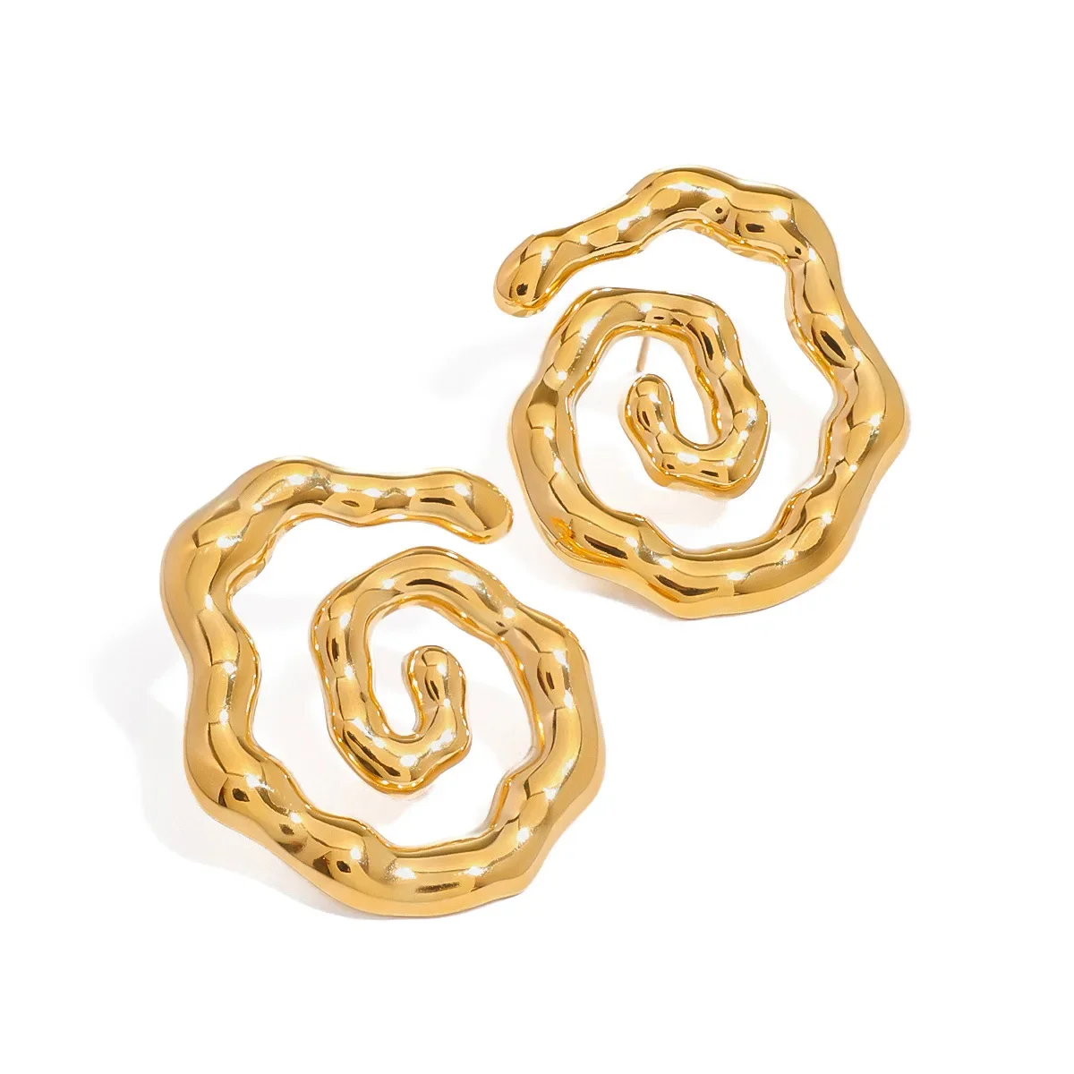kf-S2ae33be7c1964292a35190b97f4ad2d7o Orecchini a bottone donna onda twist placcati oro 18K - immagine 1