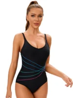 Costume da bagno intero sportivo a righe donna - immagine 2
