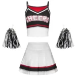 Costume cheerleader bambina 5-14 anni con pompon e gonna