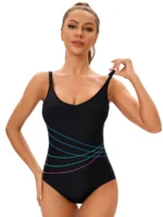 Costume da bagno intero sportivo a righe donna