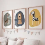 Set 3 stampe safari nursery leone giraffa elefante - immagine 6