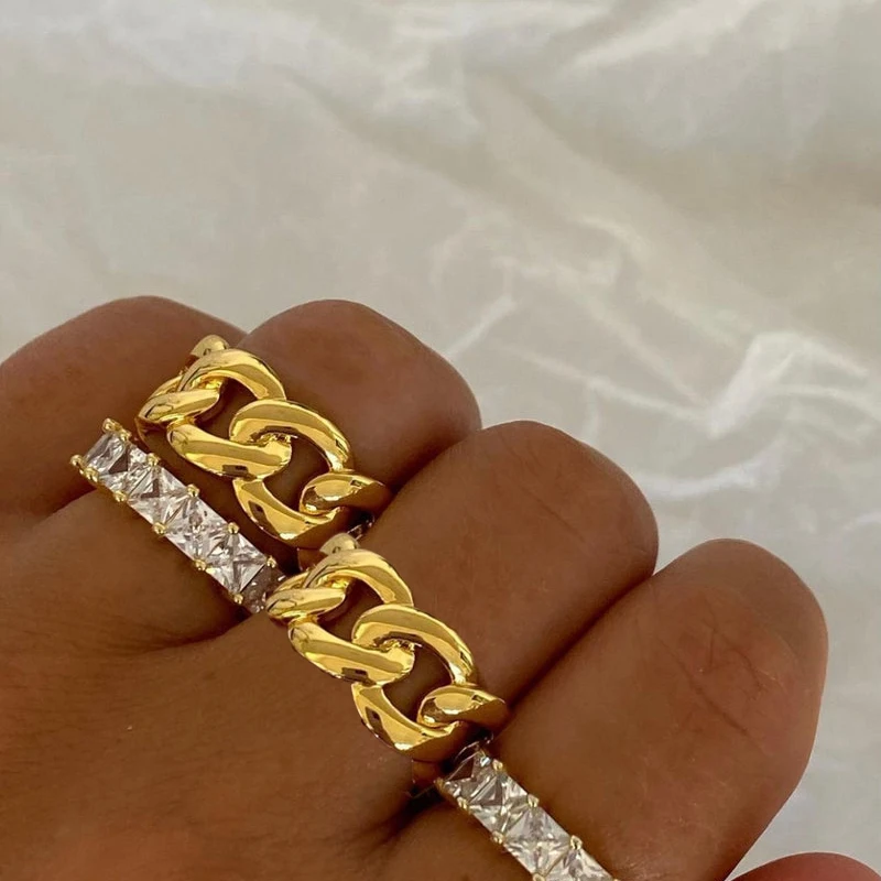 kf-S31f2c1dad4624112acca12e3faccad7cr Anello donna catena cubana larga in acciaio dorato - immagine 1