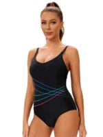 Costume da bagno intero sportivo a righe donna - immagine 5