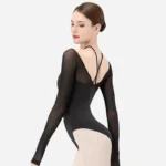 Body da balletto nero in rete con spalline incrociate - immagine 2