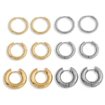 Set 3 orecchini a cerchio in acciaio oro impilabili