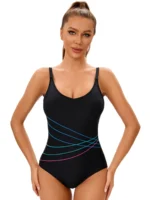 Costume da bagno intero sportivo a righe donna - immagine 4