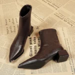 Stivaletti a punta donna con tacco spesso autunno inverno - immagine 2