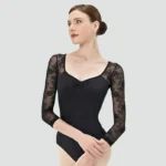 Body da balletto donna in pizzo patchwork a maniche lunghe