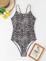 Costume intero leopardato donna a fascia con taglio alto - immagine 2