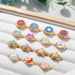 Anello cuore con occhio colorato smaltato per donna - immagine 2
