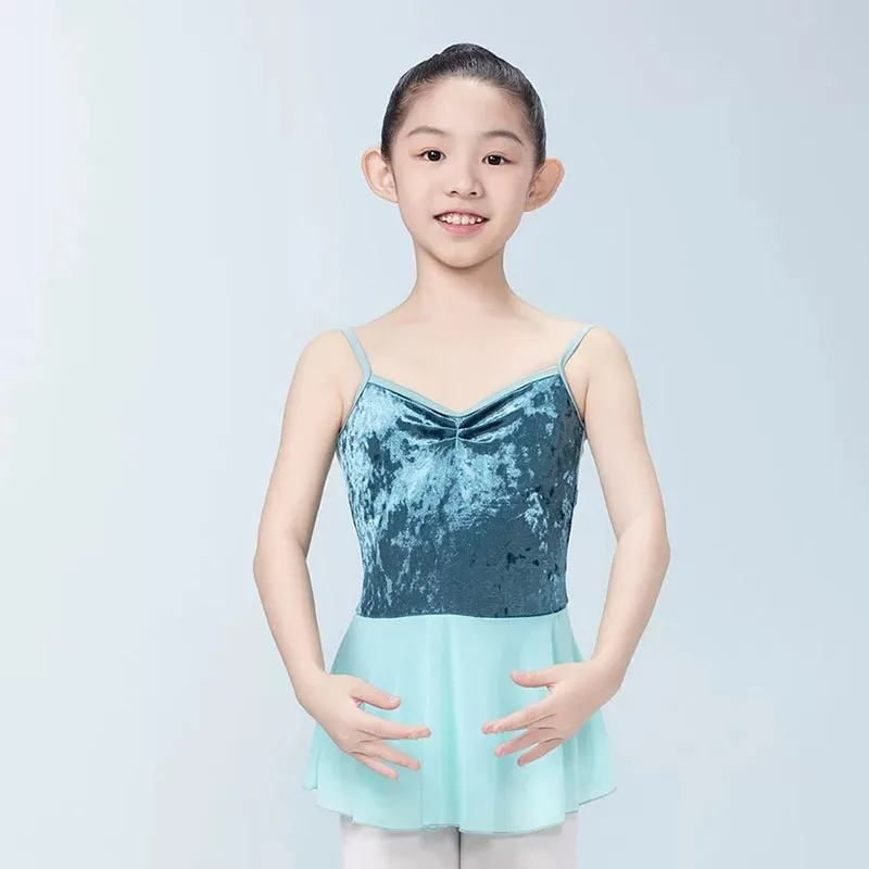 kf-S40cf5f34c7b5460d9c0cf3415628e9520 Body da balletto in velluto con spallina singola per ragazze - immagine 1