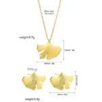 Set collana e orecchini foglia Ginkgo placcato oro - immagine 6