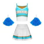 Costume cheerleader bambina 5-14 anni con pompon e gonna - immagine 4