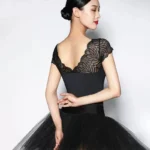 Body da balletto donna nero con pizzo e scollo a V
