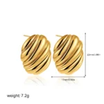 Orecchini a bottone ovali vintage in acciaio inox dorato - immagine 6