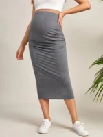 Gonna premaman lunga a vita alta in maglia a coste - immagine 6