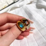 Anello donna cupola oro 18K con stella di cristallo rosa e blu - immagine 4