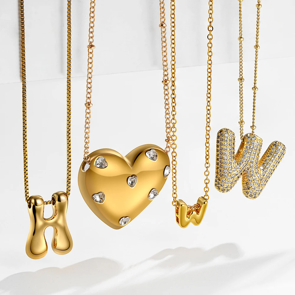 kf-S57cb25a75a794642b7ed4dc8ab93632bw Collana iniziale a bolle oro con zirconi cubici - immagine 1