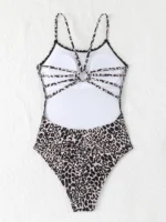 Costume intero leopardato donna a fascia con taglio alto - immagine 5