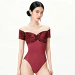 Body in velluto patchwork donna a maniche corte per danza