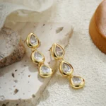 Orecchini pendenti a goccia a tre strati placcati oro 18K - immagine 2