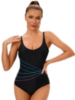 Costume da bagno intero sportivo a righe donna - immagine 6