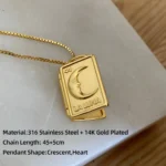 Collana medaglione cuore e luna a 2 strati in acciaio - immagine 6