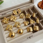 Orecchini rotondi geometrici vintage in acciaio dorato