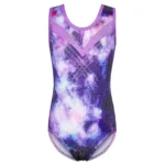 Body danza bambina viola senza maniche con dettagli brillanti