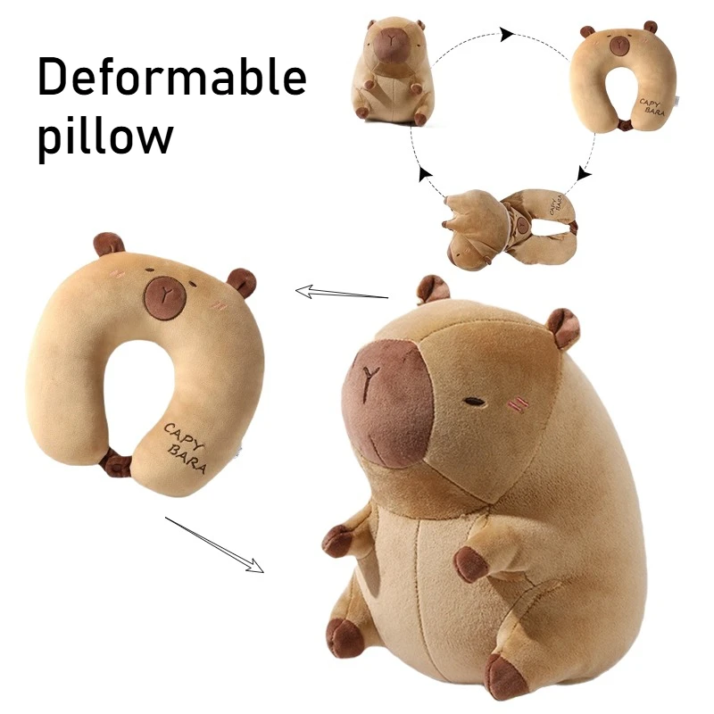 kf-S6edb11ffb6b9456c86c89bbf41eef7dem Cuscino da viaggio a U capibara in peluche 2 in 1 - immagine 1