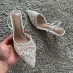 Sandali con tacco alto sottili a punta con ricamo donna - immagine 5