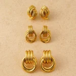 Set 3 paia orecchini nodo intrecciato in acciaio oro - immagine 5