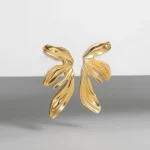 Orecchini a bottone vintage foglia di giglio in acciaio inox - immagine 5