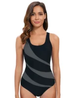 Costume intero sportivo donna a righe senza schienale - immagine 4