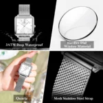 Orologio da donna elegante in acciaio con quadrante quadrato - immagine 4