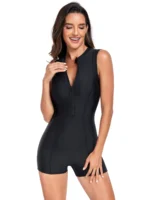 Costume da bagno sportivo intero nero con zip donna - immagine 2
