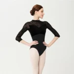 Body danza donna nero con maniche in rete floccata - immagine 5