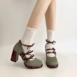 Scarpe Mary Jane donna con tacco spesso e fiocco - immagine 2