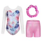 Body danza bambina manica lunga con paillettes e shorts - immagine 3
