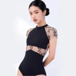 Body danza donna manica corta con ricami eleganti - immagine 5