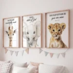 Set 3 stampe safari nursery leone giraffa elefante - immagine 5