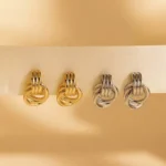 Orecchini a lobo vintage a tre strati con nodo intrecciato - immagine 2